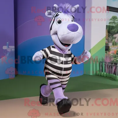 Produktbild von Lavendel REDBROKOLY Zebra Maskottchen Kostüm Charakter gekleidet in einem Jogginganzug und Clutch Taschen