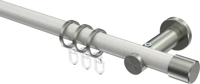 Produktbild von Interdeco Gardinenstange / Vorhangstange Weiß / Edelstahl-Optik, Typ Platon Santo (Kappe), 20 mm Ø 1-läufig, 520 cm