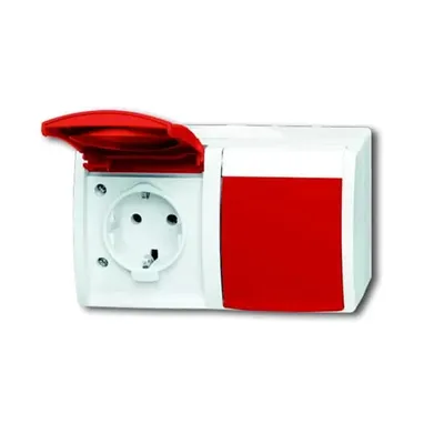 Produktbild von Busch Jaeger Steckdose,roter Klappdecke l,2-fach,waagerecht 20/2 (2084-0-0713)