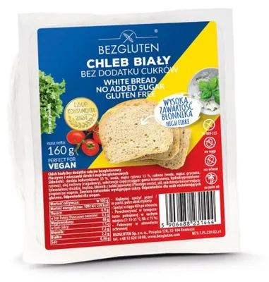 Produktbild von Bezgluten Weißbrot ohne Zuckerzusatz 160g