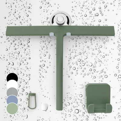 Produktbild von Gütewerk Duschabzieher, Silikon-Abzieher Dusche, Hygienischer Abzieher für Badezimmer, Duschwand & Fenster, Badezimmer Zubehör, 28cm Duschabzieher mit Halterung ohne Bohren