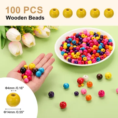 Produktbild von 14mm Holzperlen fš¹r Bastelarbeiten, 100 Stš¹ck runde Perlen lose Abstandshalterperlen fš¹r Makramee-Schmuckarmband DIY handgefertigte Dekoration, Gelb