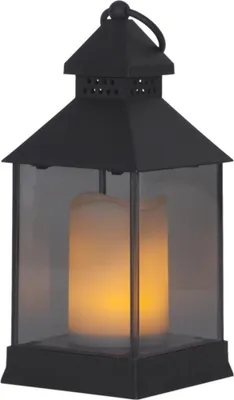 Image de Lanterne LED à flammes mobiles, noire, en plastique, alimentation par piles, autonomie 6/18 h, minuterie 062-92