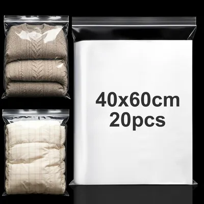 Imagen del producto de Bolsa con cierre hermético, 40 x 60 cm, 20 unidades, transparente, reutilizable, para alimentos