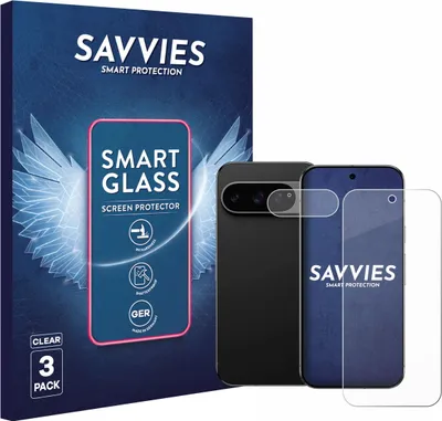 Produktbild von 3x Savvies Schutzglas Folie für Google Pixel 9 Pro (Display+Kamera) 9H Panzer Schutzfolie Glas Displayschutz klar transparent
