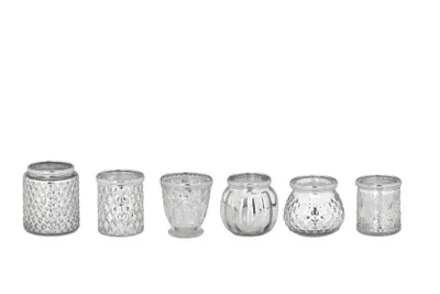 Produktbild von Teelichthalter-Garnitur 6-teilig, Klein, Perlrand, verschiedene Modelle, Glas/Silber, H 7,0 - 8,5cm