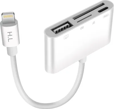 Produktbild von Avizar, Kartenleser-Adapter von Lightning auf USB, Micro-SD und Lightning für Apple iPhone / iPad, Weiß