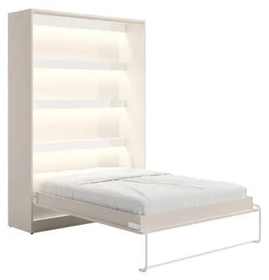 Produktbild von Schrankbett 160 x 200 cm – Manuelles vertikales Öffnen – Mit LED-Beleuchtung – Beige – RAPILI