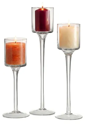 Image de Lot de 3 bougeoirs Relaxdays, 3 tailles, en verre, pour bougies cylindriques, bougies chauffe-plat et bougies flottantes, transparents