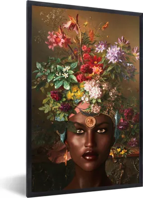 Produktbild von MuchoWow® MuchoWow® Gerahmtes Poster Frau - Blumen - Farben 20x30 cm - Poster mit zchwarzem Bilderrahmen - Drucken - Bilder Poster im Rahmen