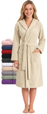 Produktbild von Twinzen - Bademantel Damen Frottee mit Kapuze - 100% Baumwolle - M