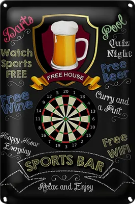 Produktbild von Blechschild Spruch 20x30cm sports bar Darts relax and enjoy