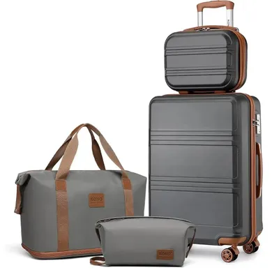 Image de Ensemble de valises rigides - Léger - ABS+PC - 4 pièces - 4 roulettes doubles - Serrure TSA - Gris