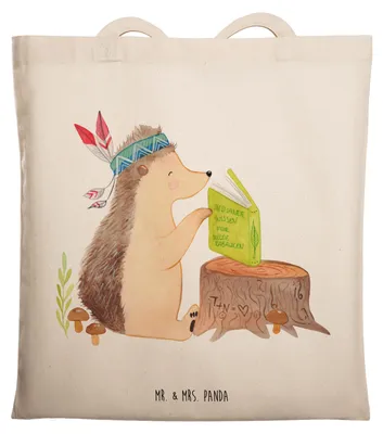 Produktbild von Mr. & Mrs. Panda Schultasche Igel Federschmuck - Transparent - Geschenk, Camping, Tasche, Tote Bag, Jutebeutel, Indianer, Shopping, Lagerfeuer, Abenteuer, Tiere