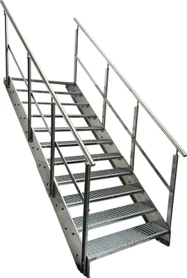 Zdjęcie produktu dla Stalowa krata podłużnicowa do schodów 11 stopni poręcz po obu stronach - ocynkowana - (szer. x wys. x gł.) 60 x 209 x 215 cm
