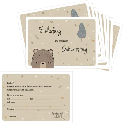 Produktbild von PRICARO Einladungskarten Kindergeburtstag, A6 "Grizzlybär", 10 Stück