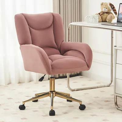 Image de OKWISH Fauteuil de Bureau - Fauteuil Pivotant en Velours Rose avec Réglage de Hauteur et Accoudoirs Dorés