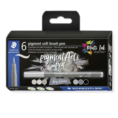 Produktbild von Staedtler Pigment Arts Soft Brush Pen Grey Colors, 6 Farben, Grau, Rund, Kunststoff, Polypropylen (PP), Tinte auf Wasserbasis, Erwachsene & Kinder