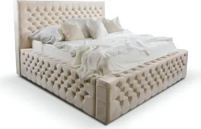 Produktbild von Schlafzimmer Doppelbett Bett 180сm Matratze Beige Chesterfield Stil Hochwertig