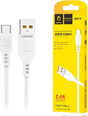 Obrázok produktu pre Kábel Usb Typu C Denmen Biely 2,4A 1M Usb-C D01T