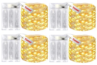 Lichterkette 10 m, 100 LEDs, warmweiß, Batteriebetrieb, Timer, 4er-Set