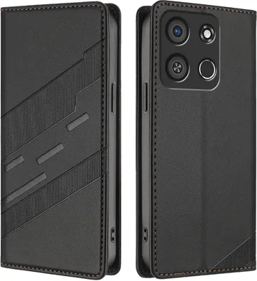 Image de Etui pour itel A05S, étui portefeuille en cuirPolyuréthaneavec fente pour carte et fonction stand Schwarz