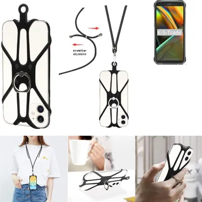 Produktbild von K-S-Trade 3in1 Handykette Handyband Handykordel Halsband Smartphone-Ring Handy-Ring kompatibel mit Blackview BV5100 Fingerhalterung Handyring