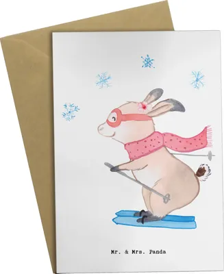 Produktbild von Mr. & Mrs. Panda Grußkarte Skilehrerin Herz - Weiß - Geschenk, einladungskarten, glückwunschkarten, weihnachtskarten, kommunionskarte, Grußkarten, osterkarten