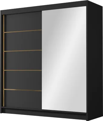 Produktbild von MIRJAN24 Schiebetürenschrank mit Spiegel Bali III, Kleiderschrank mit Kleiderstange, mit zwei Schwebetüren, Garderobe (Farbe: Schwarz)
