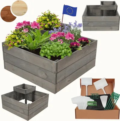 Produktbild von MODO24 Hochbeet Holz, Pflanzkasten, Massivholz, Kiefer, Kräuterbeet, Blumenkasten, Garten, Terrasse, 36x62x62 cm, Grau, ZP08