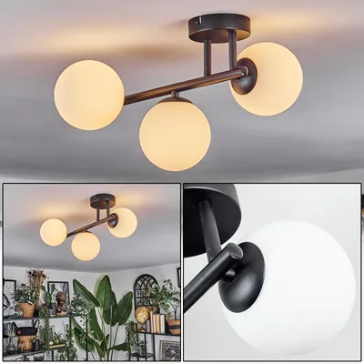 Produktbild von Isorella 3-flammige Deckenlampe aus Metall/Glas in Schwarz/Milchglas/Weiß