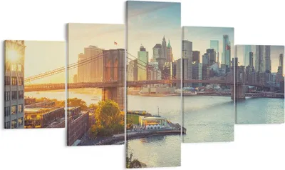 Produktbild von Bild auf Leinwand - Leinwandbild - New York Brücke - 125x70cm - Wand Bild - Wanddeko - Wandbilder - Leinwanddruck - Bilder - Kunstdruck - Wanddekoration - Leinwand bilder - Wandkunst - EA125x70-4047