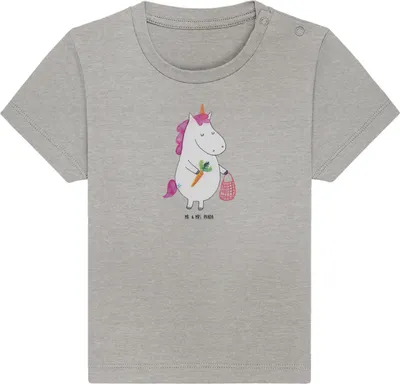 Produktbild von Mr. & Mrs. Panda Babyshirt Einhorn Gemüse 0. - 6. Monat - Heather Grey - Geschenk,  T-Shirt, Baby Shirt, Wochenmarkt, Unicorn, Einhörner, Organic, Kinder Top, Biomarkt