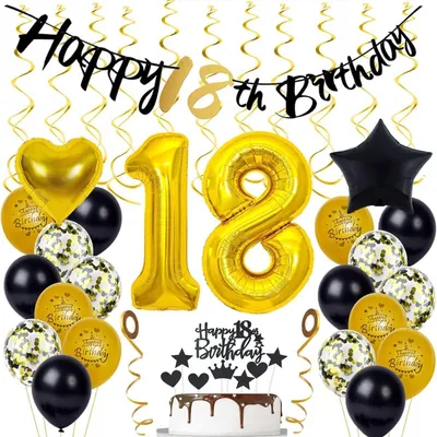 Immagine prodotto di Decorazioni per il diciottesimo compleanno, colore oro e nero, 1 set, per feste