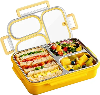 Produktbild von Lunchbox 820 ml, 3 Fächer, ausfallsicher, spülmaschinenfest, für unterwegs