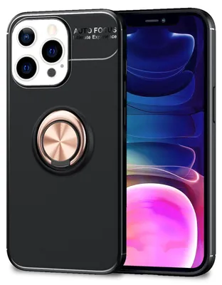 Produktbild von NALIA Schwarze Handy Hülle für iPhone 13 Pro Max, 360° Ring Case Kickstand Cover Rose Gold