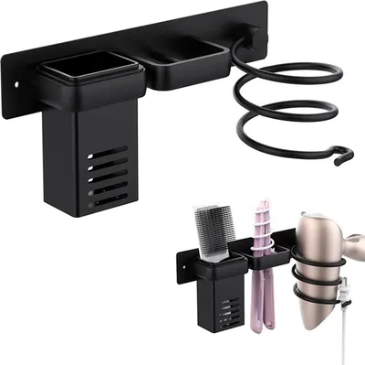 Produktbild von Haartrocknerhalter, Lockenstab-Aufbewahrungsregal, hitzebeständige Wandhalterung, Badezimmer-Föhnhalter, Badezimmer-Haarwerkzeug-Organizer-Rack