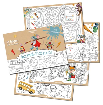 Ausmal-Placemats 12er-Set, 4 Motive, 21x31 cm, Papier