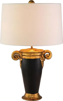 Produktbild von Nachttischleuchte Metall Stoff 63,5 cm in Schwarz Weiß Gold rund Modern Tischlampe