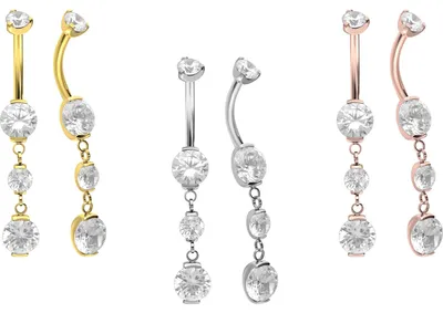Produktbild von Bauchnabelpiercing Titan Mini Bananabell mit Innengewinde 4 KRISTALLE Silber Stablänge: 10mm