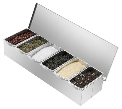 Obrázek produktu pro Dávkovač koření, nerezová ocel, 6 přihrádek, stříbrný