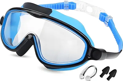 Produktbild von Schwimmbrille für Kinder, Antibeschlag-Poolbrille mit Nasenclips, Ohrstöpseln, UV-Schutz für Kinder, auslaufsichere Schwimmbrille