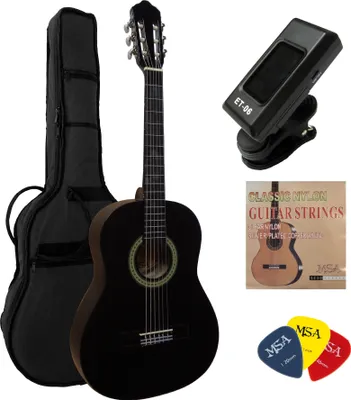 Produktbild von MSA Konzertgitarrenset - 3/4 Junior Gitarre Schwarz Matt im Set - Tasche Saiten Pleks Stimmgerät - MI3/4BK
