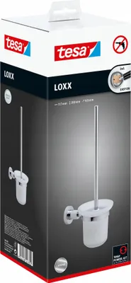 The image shows the packaging of a Tesa LOXX toilet brush holder.