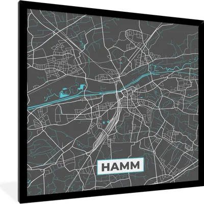 Produktbild von MuchoWow® Gerahmtes Poster Stadtplan - Hamm - Deutschland - Karte 40x40 cm - Poster mit Schwarzem Bilderrahmen Wandposter Rahmen Foto Bilder - Mit Rahmen - Wanddekoration Schlafzimmer