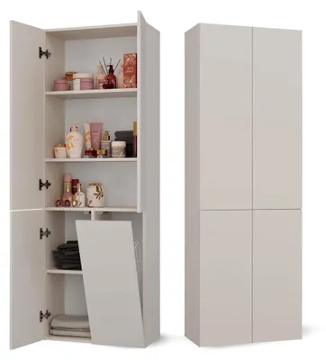 Produktbild von Badezimmerschrank Bad Schrank Mit Wäschekorb Kashmir Badschrank Mehrzweckschrank Badregal Stehend Hochschrank Schublade Tür Bodenschrank Allzweckschrank 1 Wäschekorb 174 x 60 x 30