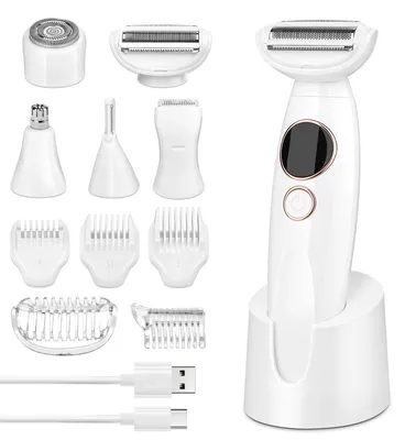 Imagen del producto de Afeitadora eléctrica para mujer 5 en 1, afeitadora eléctrica para mujer, apta para uso húmedo y seco, con recortador, resistente al agua IPX5, carga mediante USB, ideal para recortar el vello y para el área íntima