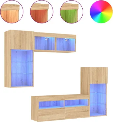 Produktbild von vidaXL 5-tlg. Wohnwand mit LED-Beleuchtung Sonoma-Eiche Holzwerkstoff
