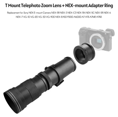 Obrázek produktu pro Fotoaparát MF superteleobjektiv F/8,3–16, 420–800 mm, bajonet T s univerzálním adaptérem na bajonet NEX, závit 1/4, náhrada za Sony NEX E-mount, NEX-5R, NEX-3