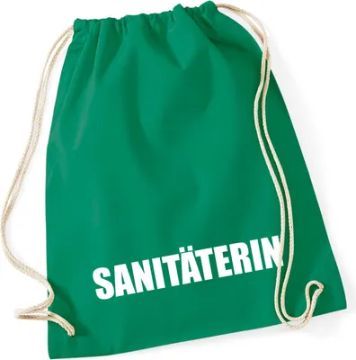 Produktbild von Huuraa Turnbeutel Sanitäterin Schriftzug 12 Liter Kelly Green Baumwolle Rucksack Geschenkidee